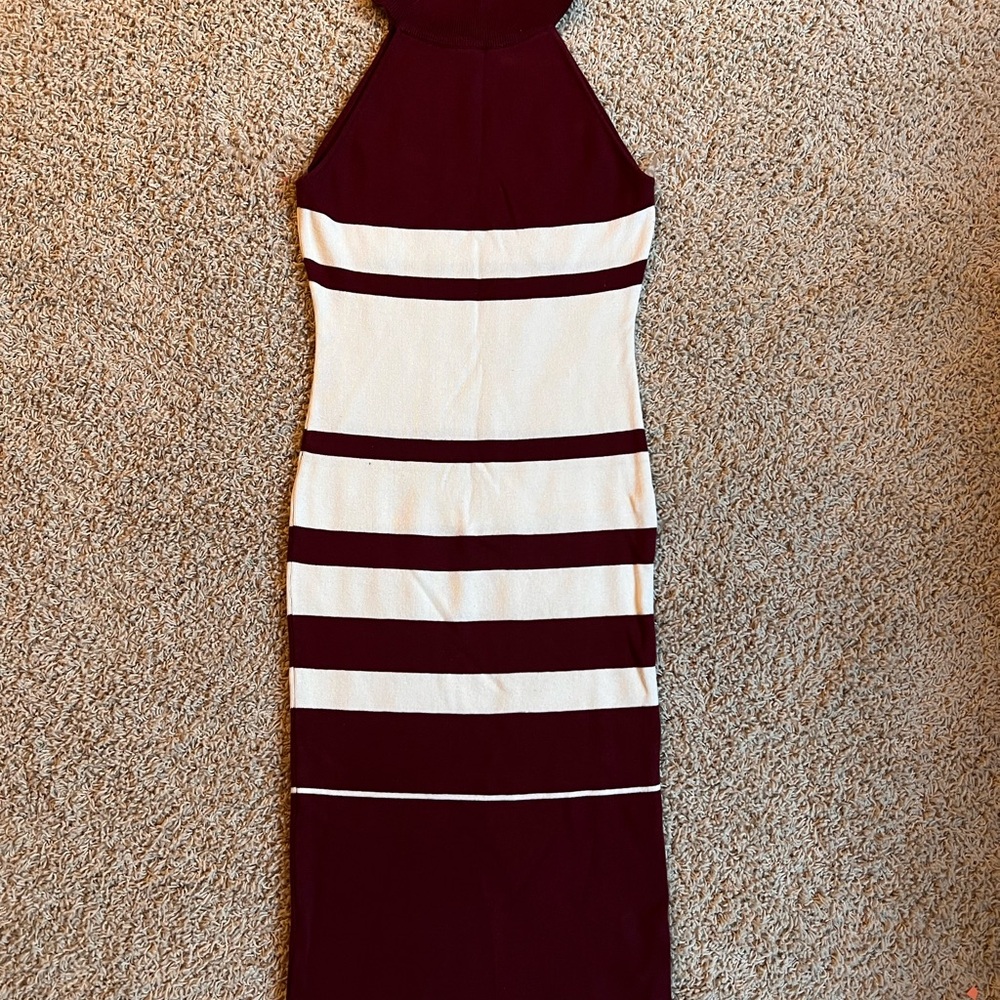Say What? Red and White Halter Bodycon Midi Dress